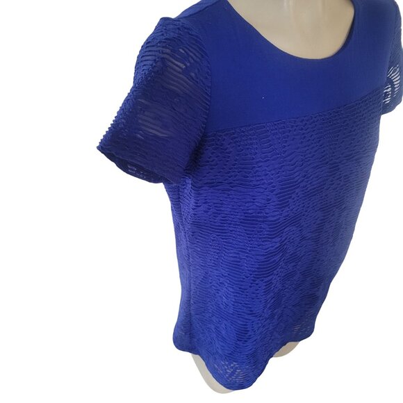 Calvin Klein Womens‎ Blue Textured Short Sleeve Top S - Picture 3 of 8